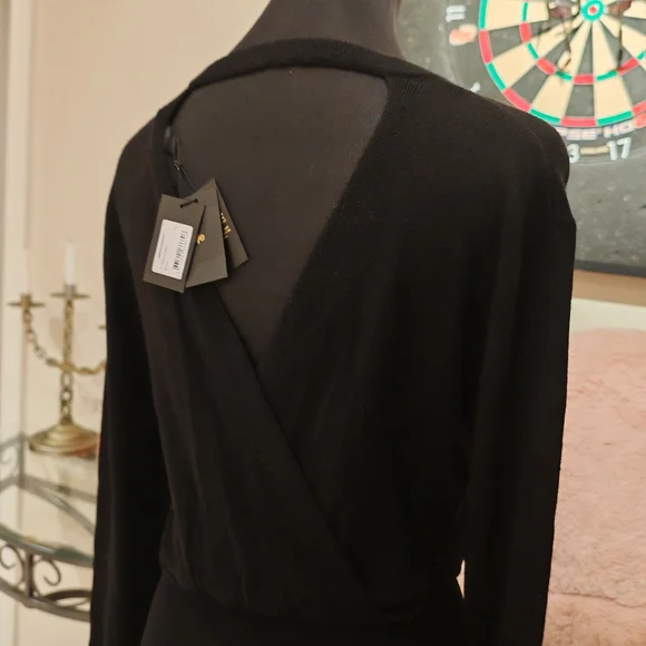 Maje Black Wool Drape Sweater Rolland Open Back Midi Dress size 1/Small 0260 - Picture 9 of 16